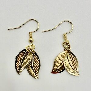 Handmade Gold Leaf Dangle Earrings Boho Minimal
